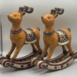 Vintage set of 2 Ganz Rocking Reindeer Christmas Decoration